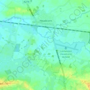 Mappa topografica Bletchenden, altitudine, rilievo