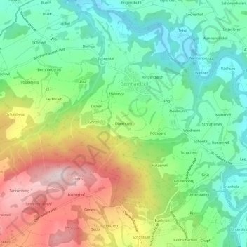 Mappa topografica Oberhueb, altitudine, rilievo