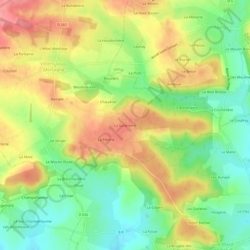 Mappa topografica La Galardière, altitudine, rilievo