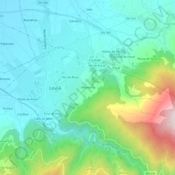 Mappa topografica Alfocheira, altitudine, rilievo