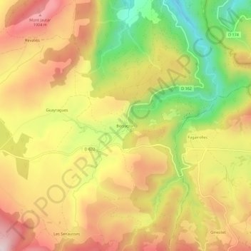 Mappa topografica Boissezon, altitudine, rilievo