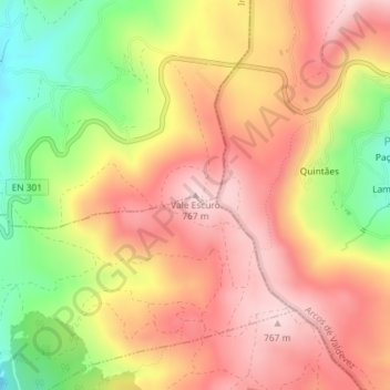 Mappa topografica Vale Escuro, altitudine, rilievo