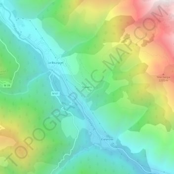 Mappa topografica Douans, altitudine, rilievo