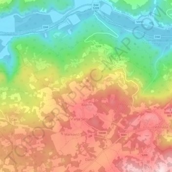Mappa topografica Nardući, altitudine, rilievo