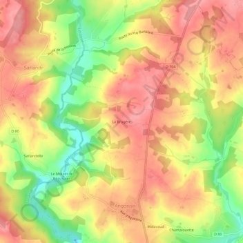 Mappa topografica La Brugère, altitudine, rilievo