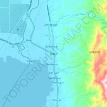 Mappa topografica Maco, altitudine, rilievo
