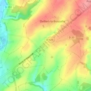 Mappa topografica La Boisselle, altitudine, rilievo