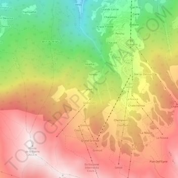 Mappa topografica Grivel, altitudine, rilievo