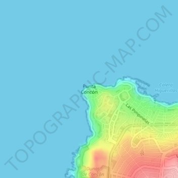 Mappa topografica Punta Concón, altitudine, rilievo