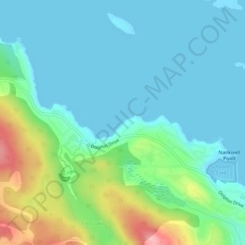 Mappa topografica Dolphin Beach, altitudine, rilievo