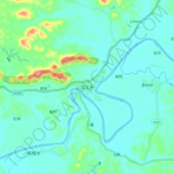 Mappa topografica 北江乡, altitudine, rilievo
