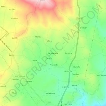 Mappa topografica San Mamede, altitudine, rilievo