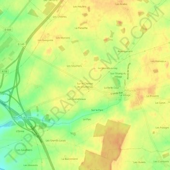 Mappa topografica Sur le Chemin de Courtenay, altitudine, rilievo