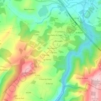 Mappa topografica Ribadeume, altitudine, rilievo