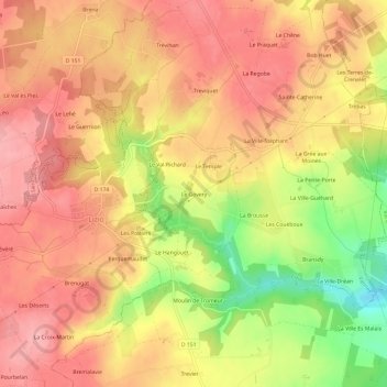 Mappa topografica Le Govery, altitudine, rilievo