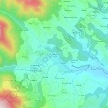 Mappa topografica La Coupière, altitudine, rilievo