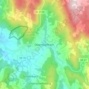 Mappa topografica Obermühlbach, altitudine, rilievo