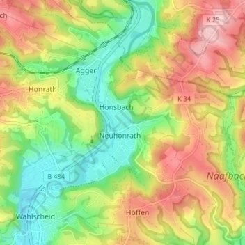 Mappa topografica Honsbacher Mühle, altitudine, rilievo