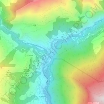 Mappa topografica Rialp, altitudine, rilievo