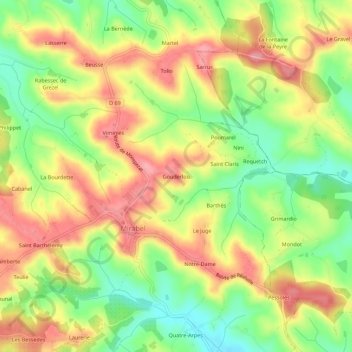 Mappa topografica Gouderlou, altitudine, rilievo