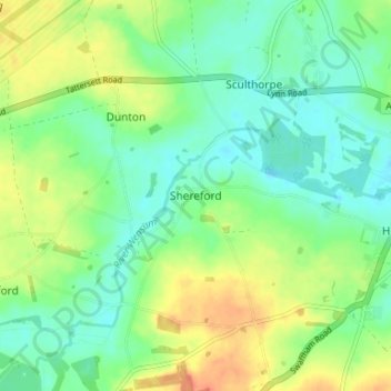 Mappa topografica Shereford, altitudine, rilievo