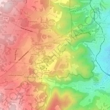 Mappa topografica Villars, altitudine, rilievo