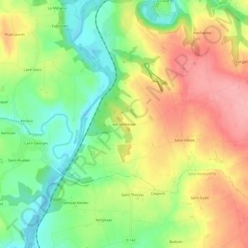 Mappa topografica Kermorheven, altitudine, rilievo