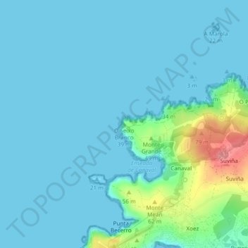 Mappa topografica O Seixo Branco, altitudine, rilievo