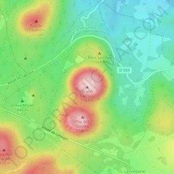 Mappa topografica Grand Sarcouy, altitudine, rilievo