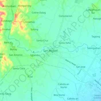 Mappa topografica San Miguel, altitudine, rilievo