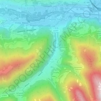 Mappa topografica Grigno, altitudine, rilievo