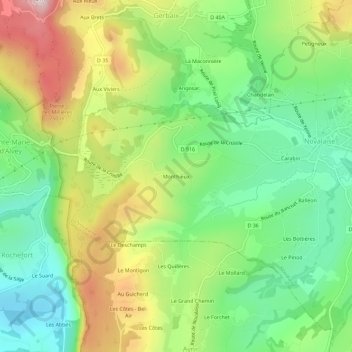 Mappa topografica Monthieux, altitudine, rilievo