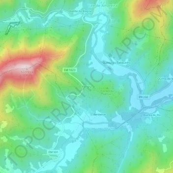 Mappa topografica Portela, altitudine, rilievo