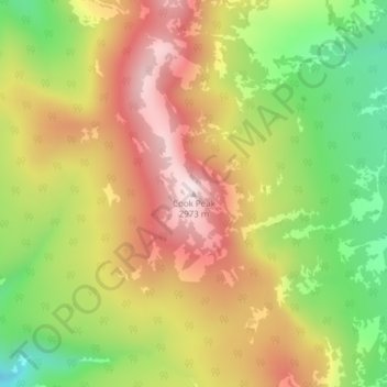 Mappa topografica Cook Peak, altitudine, rilievo