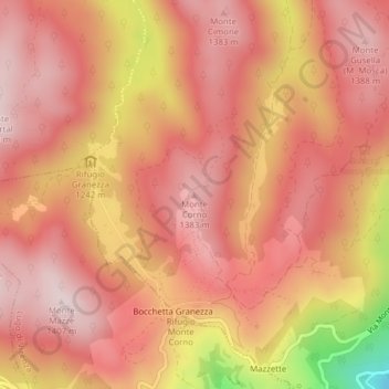 Mappa topografica Monte Corno, altitudine, rilievo