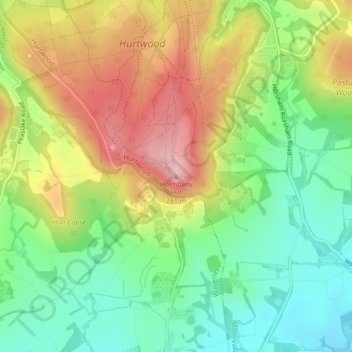 Mappa topografica Holmbury Hill, altitudine, rilievo