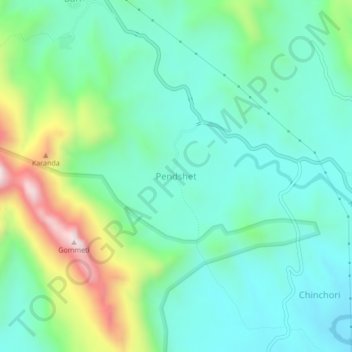 Mappa topografica Pendshet, altitudine, rilievo