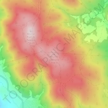 Mappa topografica Monte Ventone, altitudine, rilievo