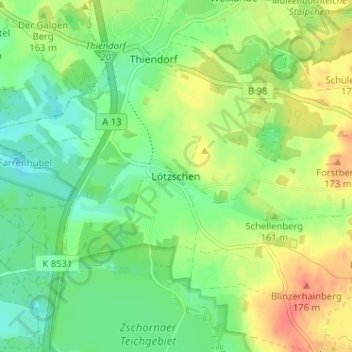 Mappa topografica Lötzschen, altitudine, rilievo