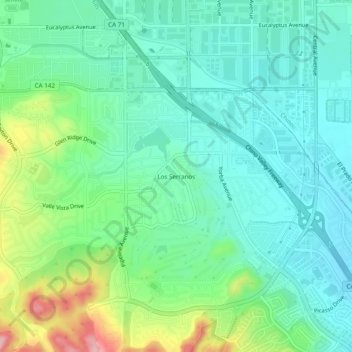 Mappa topografica Los Serranos, altitudine, rilievo