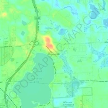 Mappa topografica Whitmore Lake, altitudine, rilievo