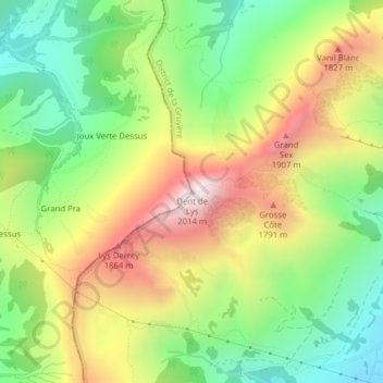 Mappa topografica Dent de Lys, altitudine, rilievo