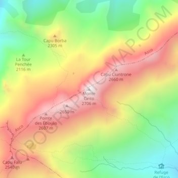 Mappa topografica Monte Cinto, altitudine, rilievo