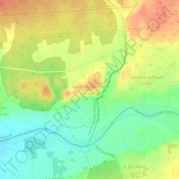 Mappa topografica Aknibich, altitudine, rilievo