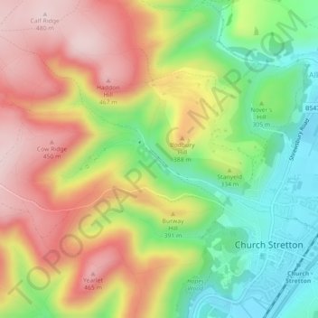 Mappa topografica Carding Mill, altitudine, rilievo
