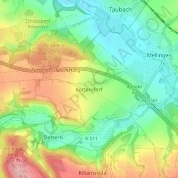 Mappa topografica Köttendorf, altitudine, rilievo