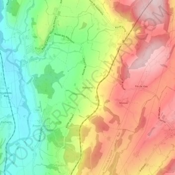 Mappa topografica Blessens, altitudine, rilievo