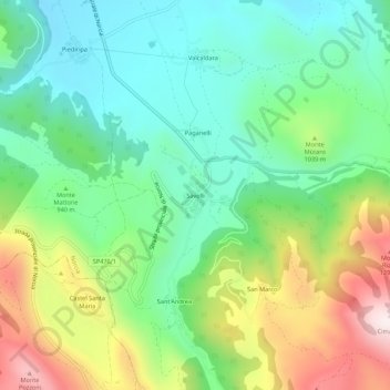 Mappa topografica Savelli, altitudine, rilievo