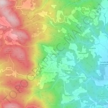 Mappa topografica Cetinale, altitudine, rilievo