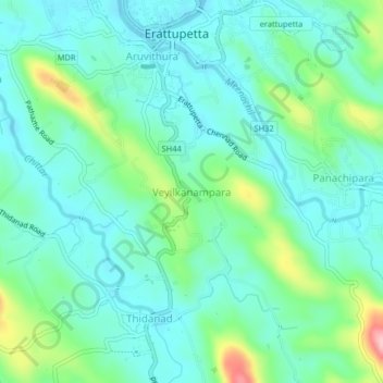 Mappa topografica Veyilkanampara, altitudine, rilievo